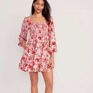 Old Navy Red and Pink Floral Long Sleeve Dress